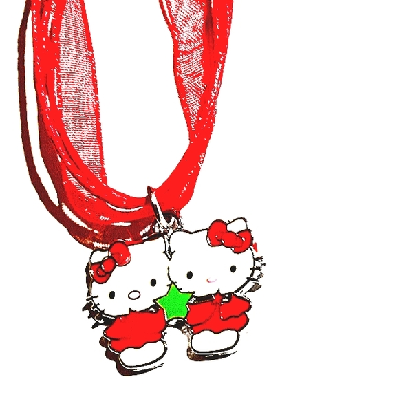 Double Twin Red Hello Kitty Charm On A Red Ribbon Necklace - Picture 4 of 6
